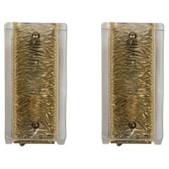 Pair of Incised Murano Glass Sconces