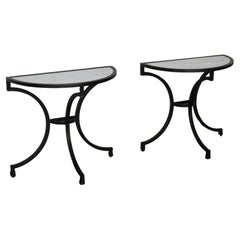 Pair Of Incredible Marble & Iron Demi Lune Spanish Console Tables