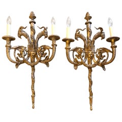 Pair of Incredible Neoclassical Ornate Giltwood Sconces