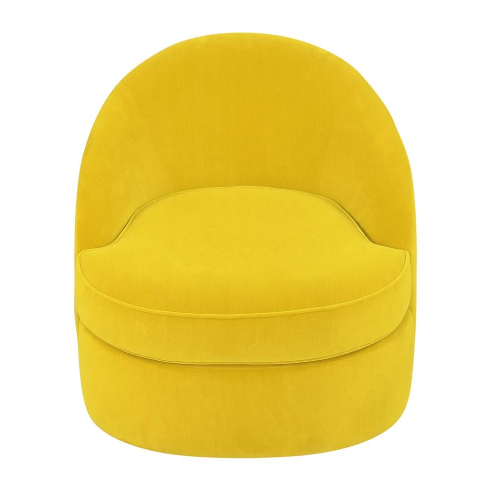 Pair of India Mahdavi Botero Swivel Armchairs in Yellow Mohair In Good Condition In Haverhill, MA