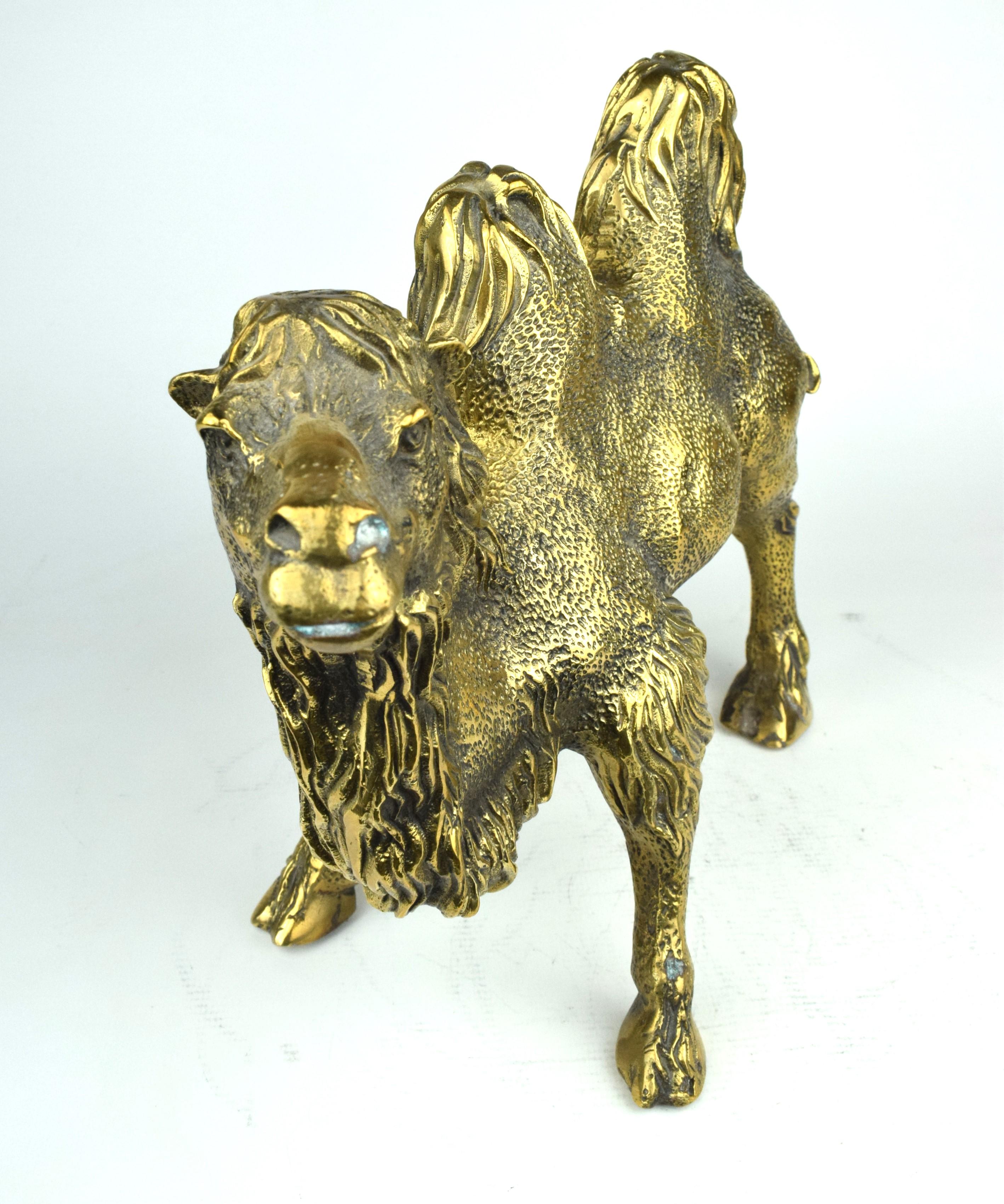 Cast Pair of Indian Brass Engraved Camels For Sale