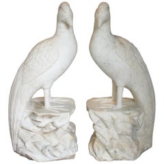 Pair of Indian Carved White Marble Pheasants