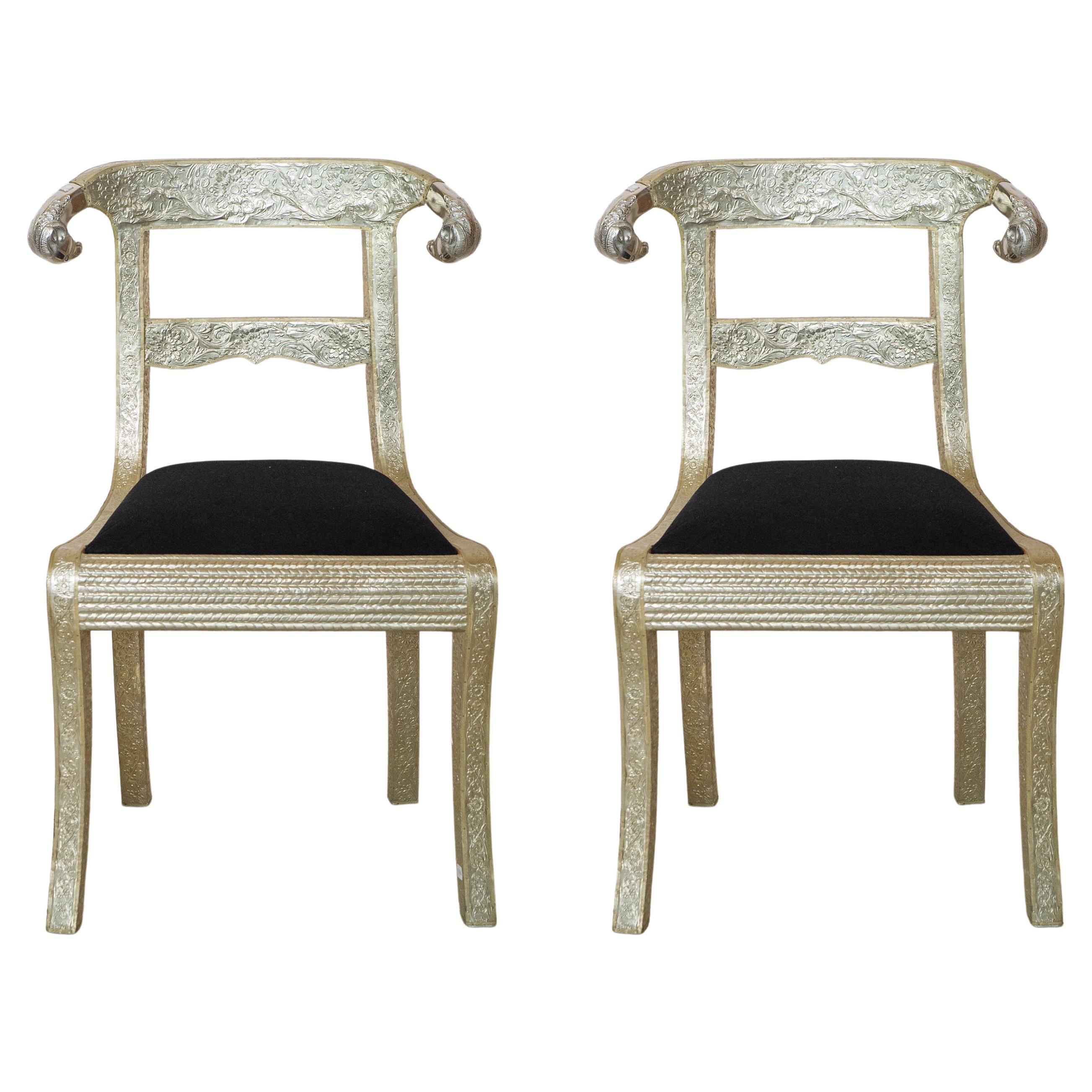 Pair of Indian Chairs in Black Velvet