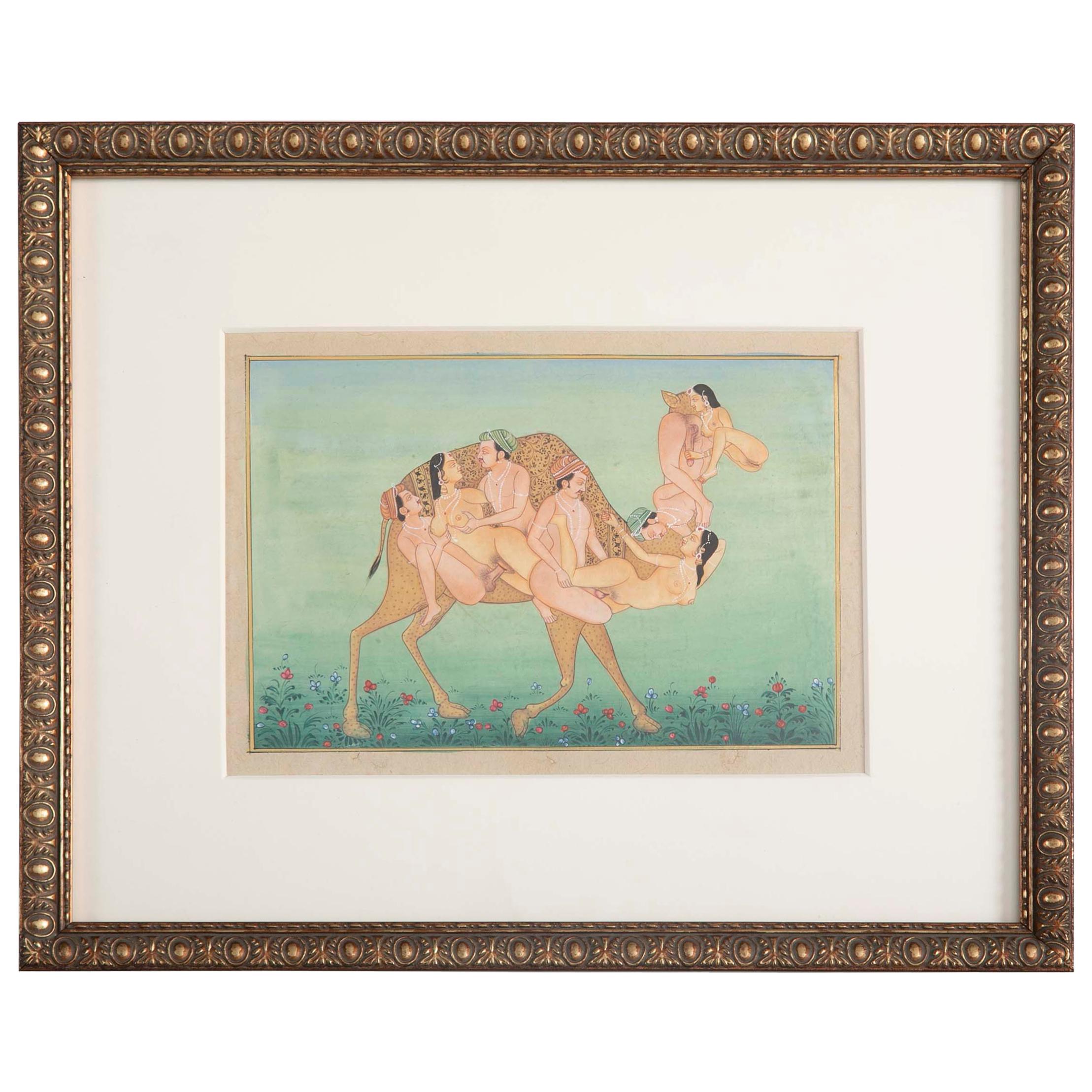 Pair of Indian Erotic Kama Sutra Zoomorphic Gouaches