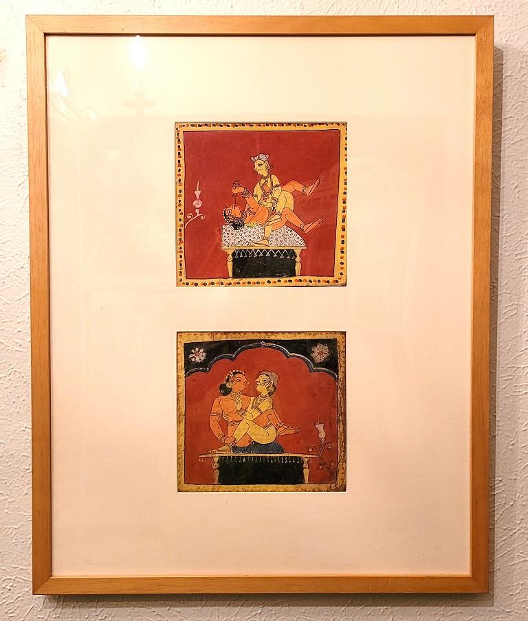 Canvas Pair of Indian Erotic Paintings from a Kama Sutra Series For Sale