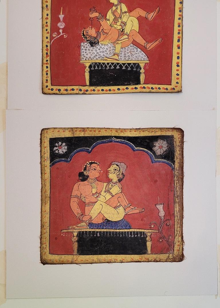Hand-Painted Pair of Indian Erotic Paintings from a Kama Sutra Series For Sale