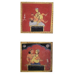 Pair of Indian Erotic Paintings from a Kama Sutra Series