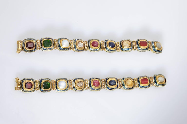 Pair of Indian Gold Navratna Bracelets at 1stDibs indian gold bracelets