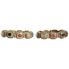 Pair of Indian Gold Navratna Bracelets