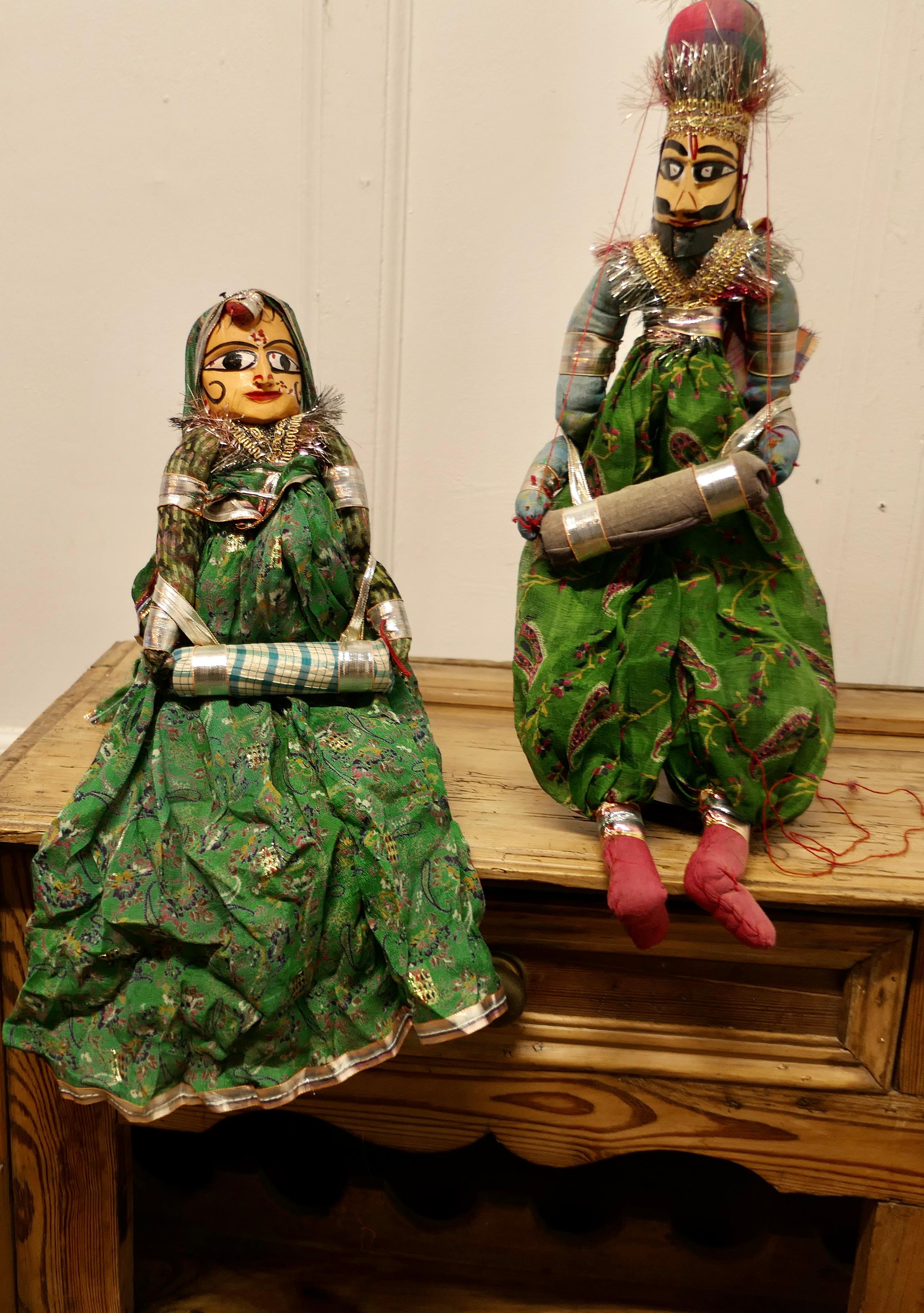 Mid-20th Century Pair of Indian Handmade Vintage Rajasthani Kathputli Puppets    For Sale