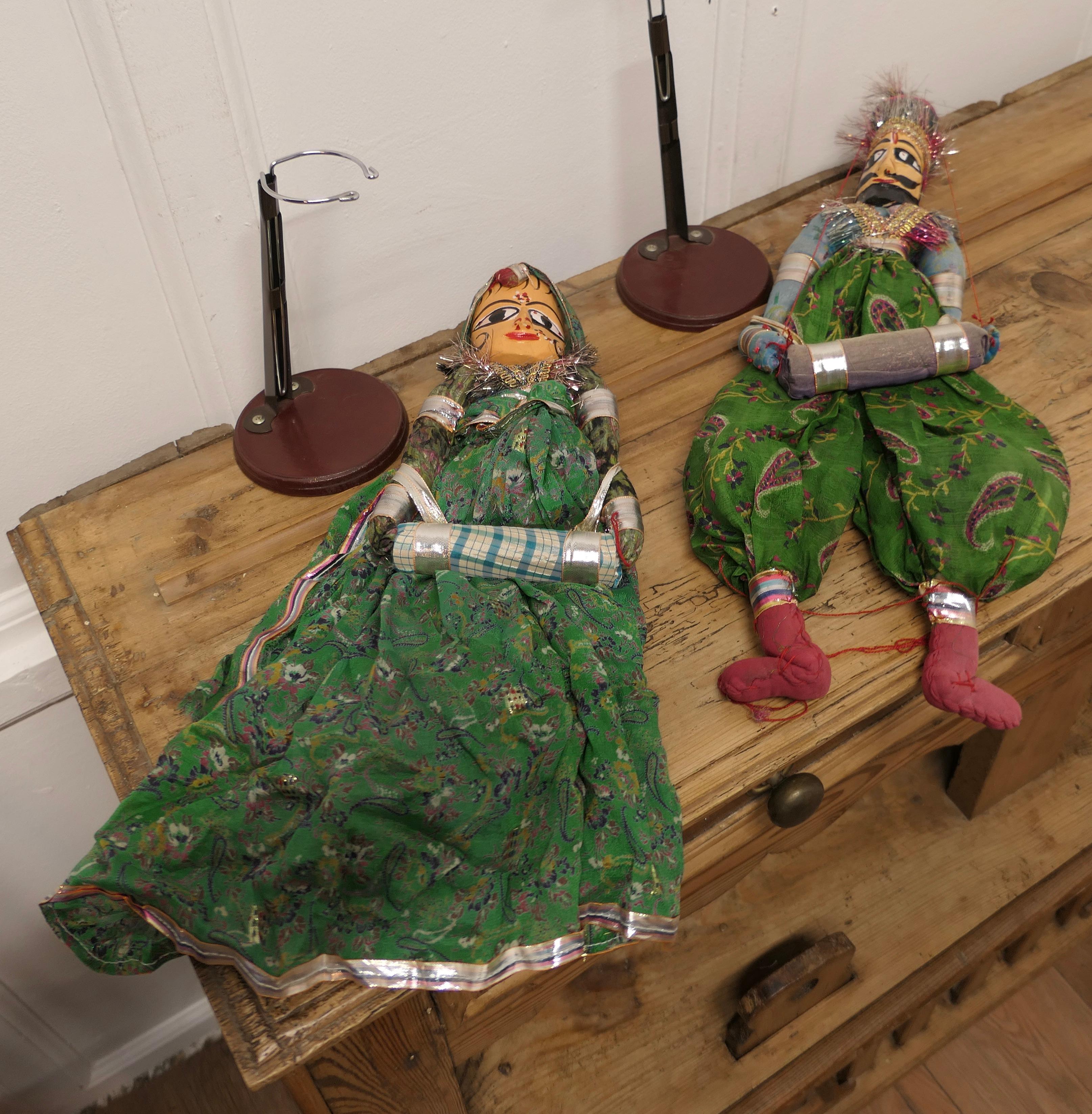 Silk Pair of Indian Handmade Vintage Rajasthani Kathputli Puppets    For Sale