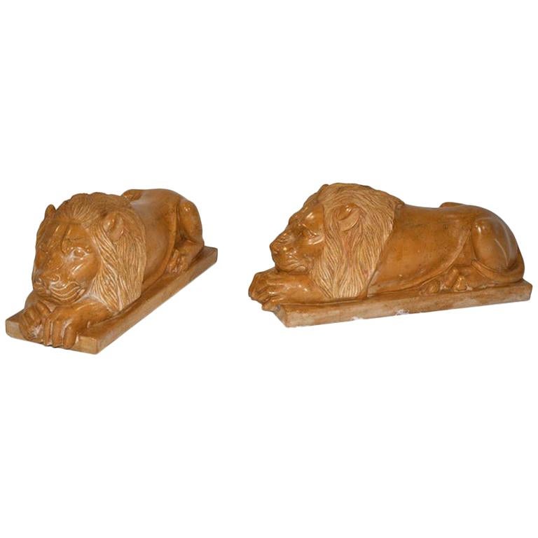 Pair of Indian Jaisalmer Stone Lions For Sale