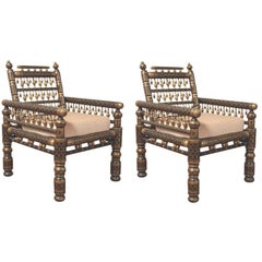 Antique Pair of Indian Painted Wedding Armchairs