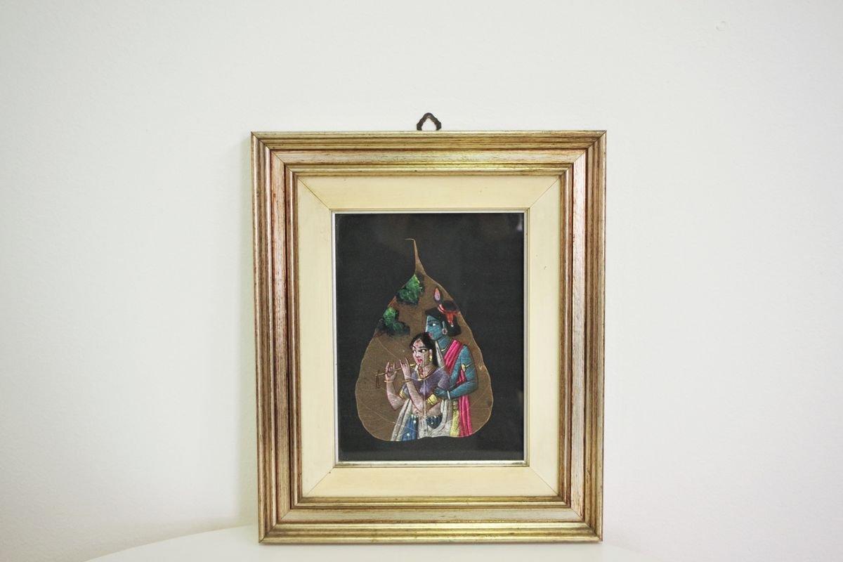 Pair of Indian Paintings on Leaves - 1970s For Sale 6
