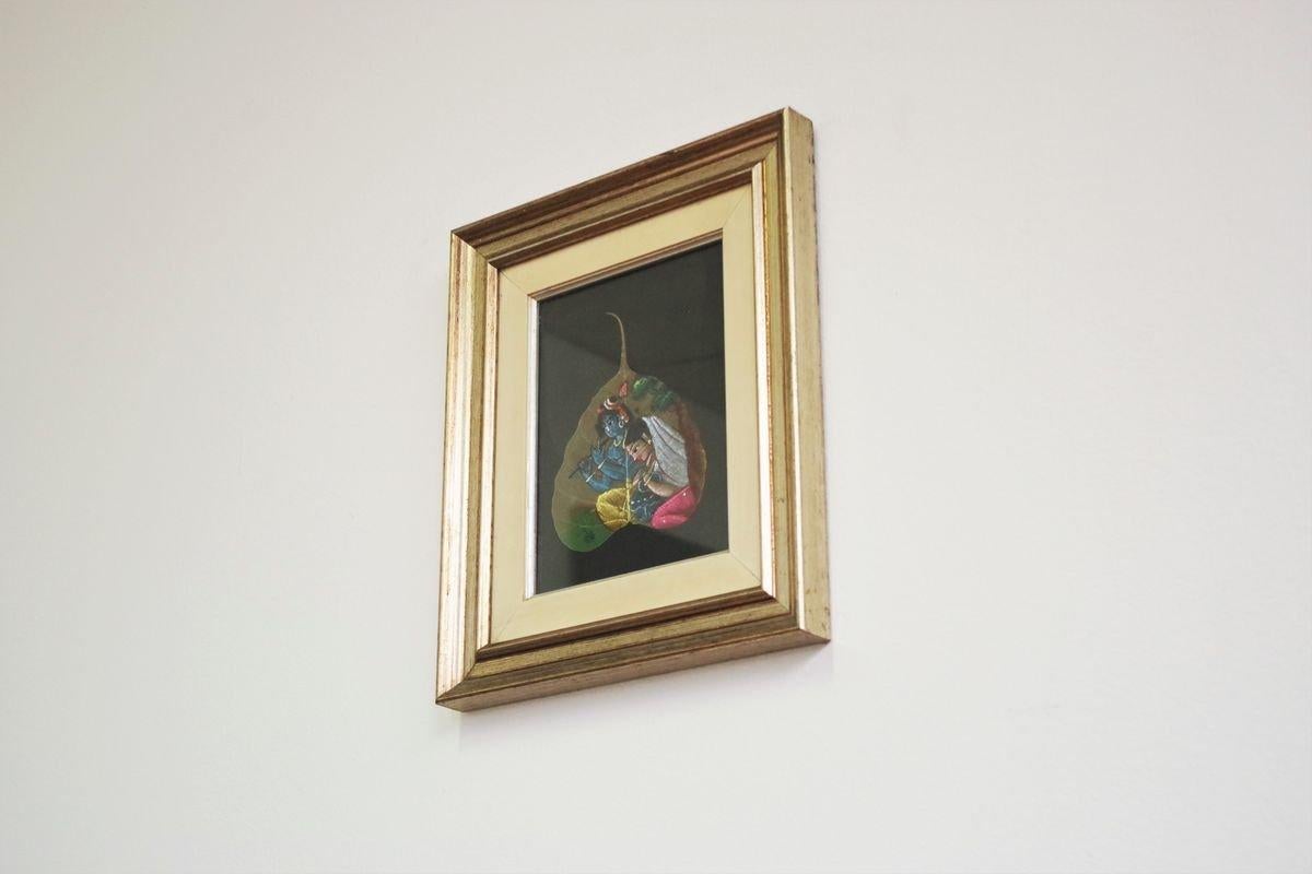 Pair of Indian Paintings on Leaves - 1970s For Sale 8