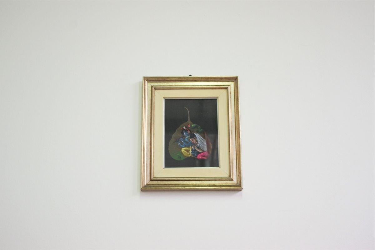 Pair of Indian Paintings on Leaves - 1970s For Sale 9