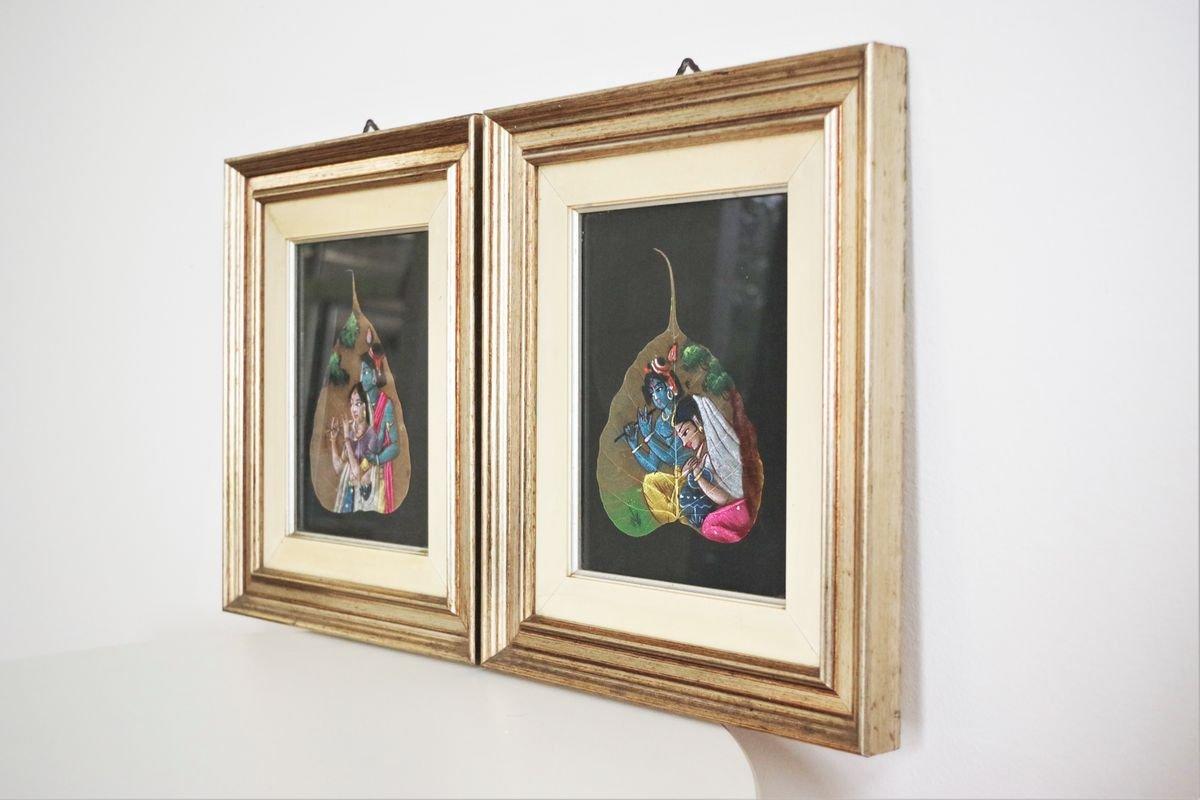 Pair of Indian Paintings on Leaves - 1970s

This rare and captivating pair of Indian paintings, created on natural leaves in the 1970s, is a true testament to the intricate artistry and cultural heritage of India. Each piece is meticulously