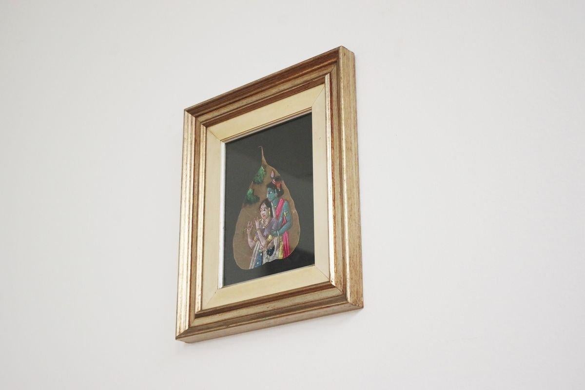 Pair of Indian Paintings on Leaves - 1970s In Good Condition For Sale In Manzano, IT