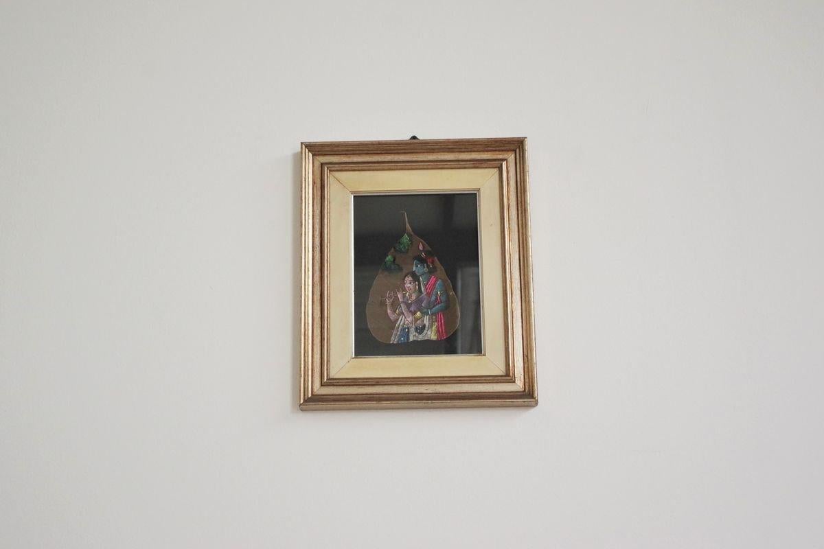Wood Pair of Indian Paintings on Leaves - 1970s For Sale