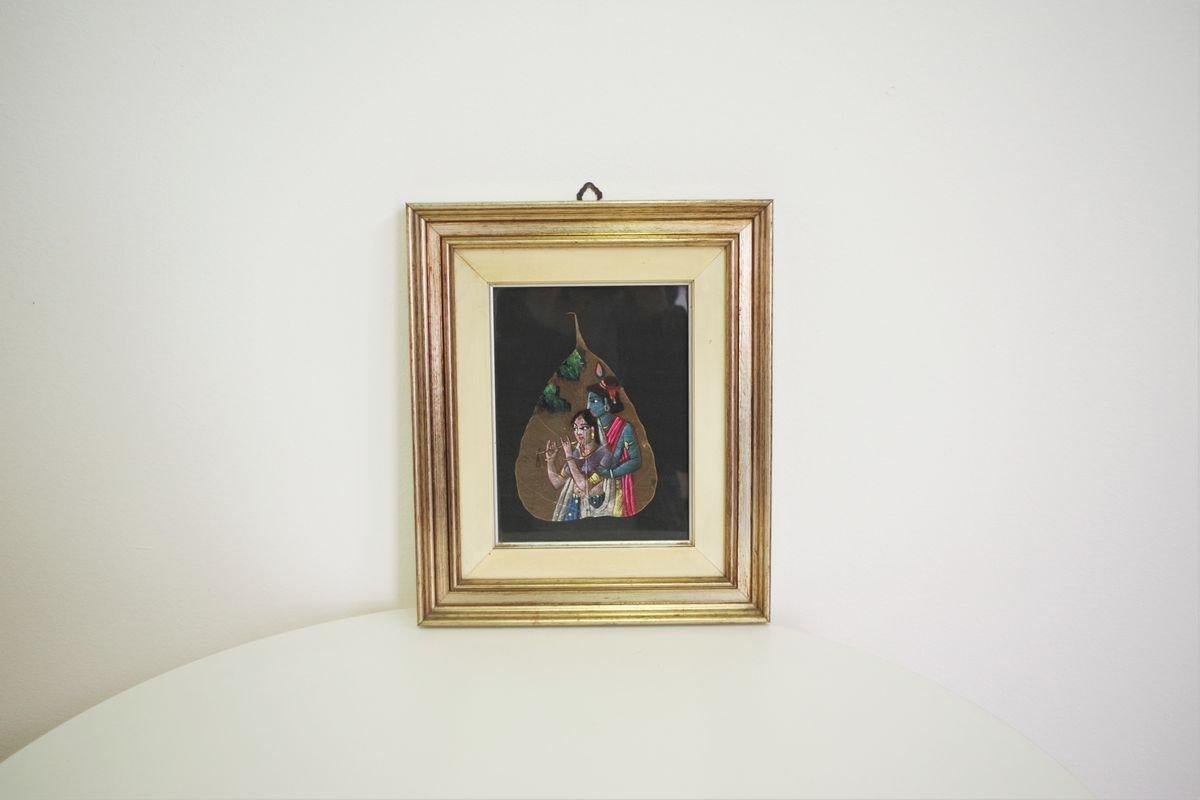 Pair of Indian Paintings on Leaves - 1970s For Sale 2