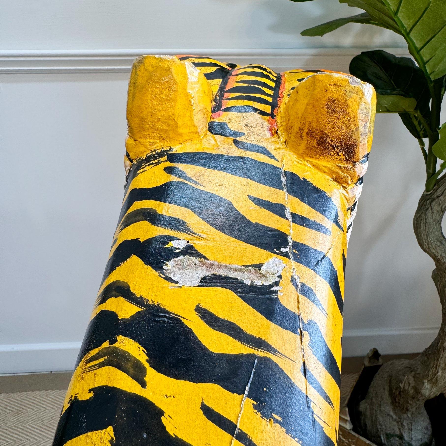Pair of Indian Polychrome Tiger Throne Chairs For Sale 9