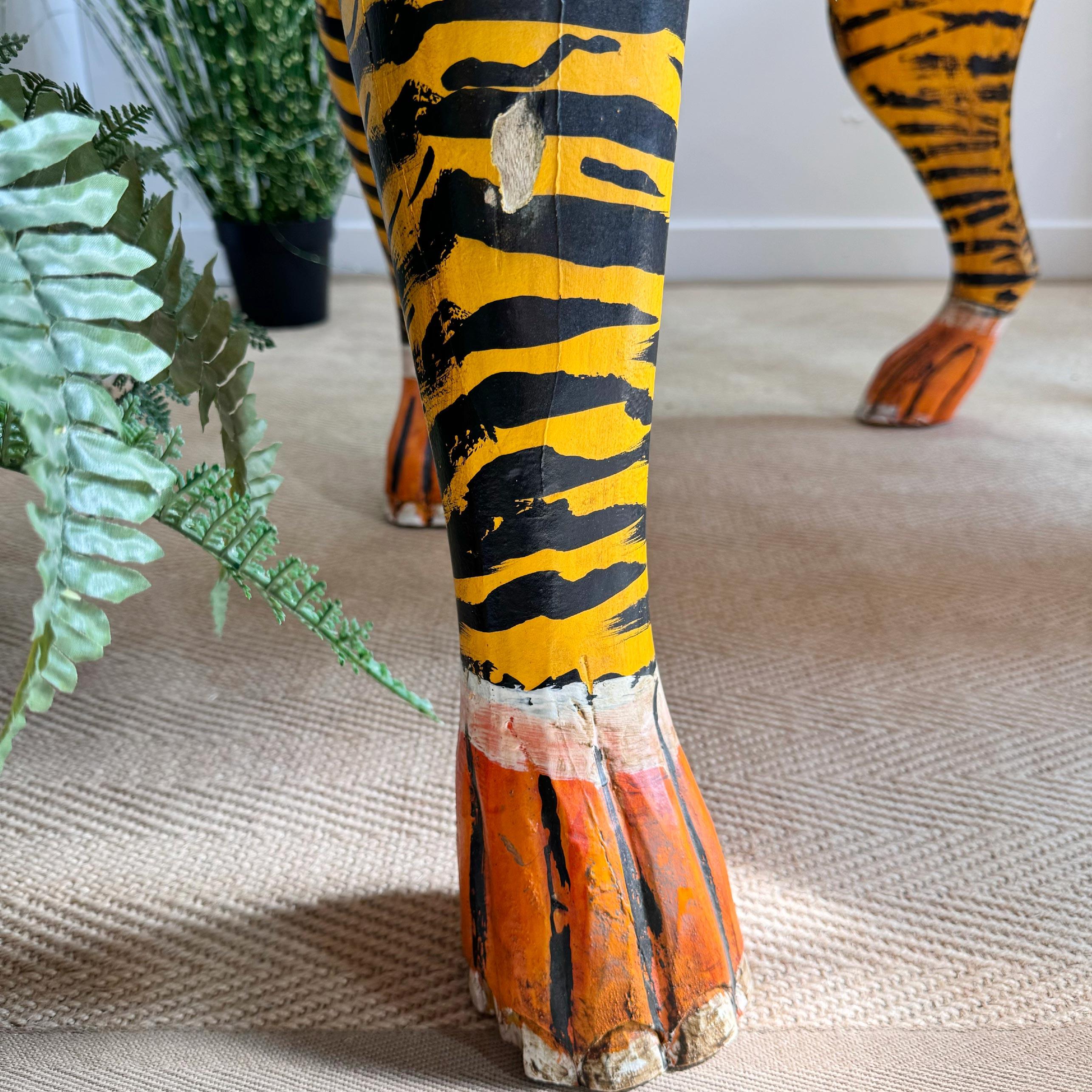 Pair of Indian Polychrome Tiger Throne Chairs For Sale 11