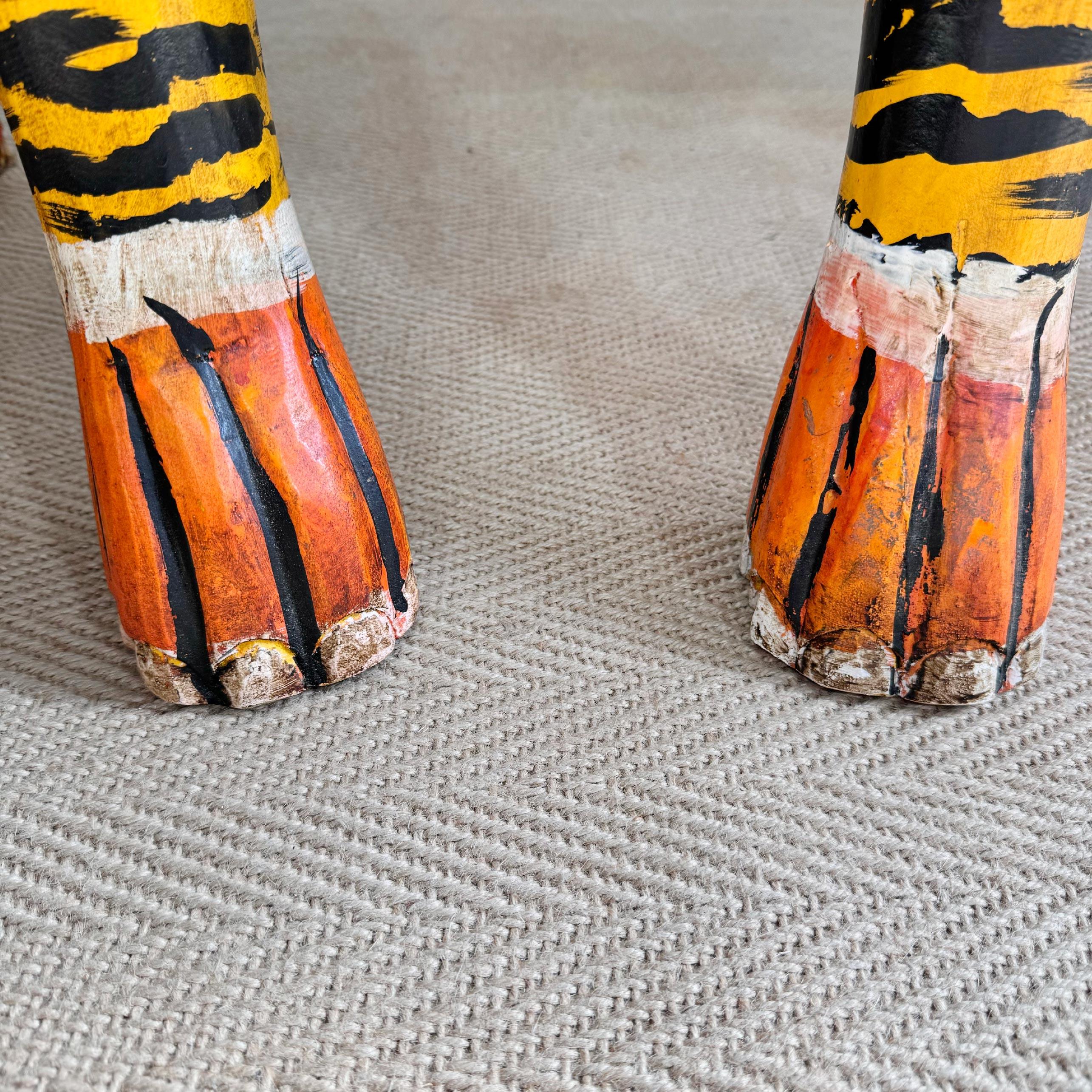 Pair of Indian Polychrome Tiger Throne Chairs For Sale 1