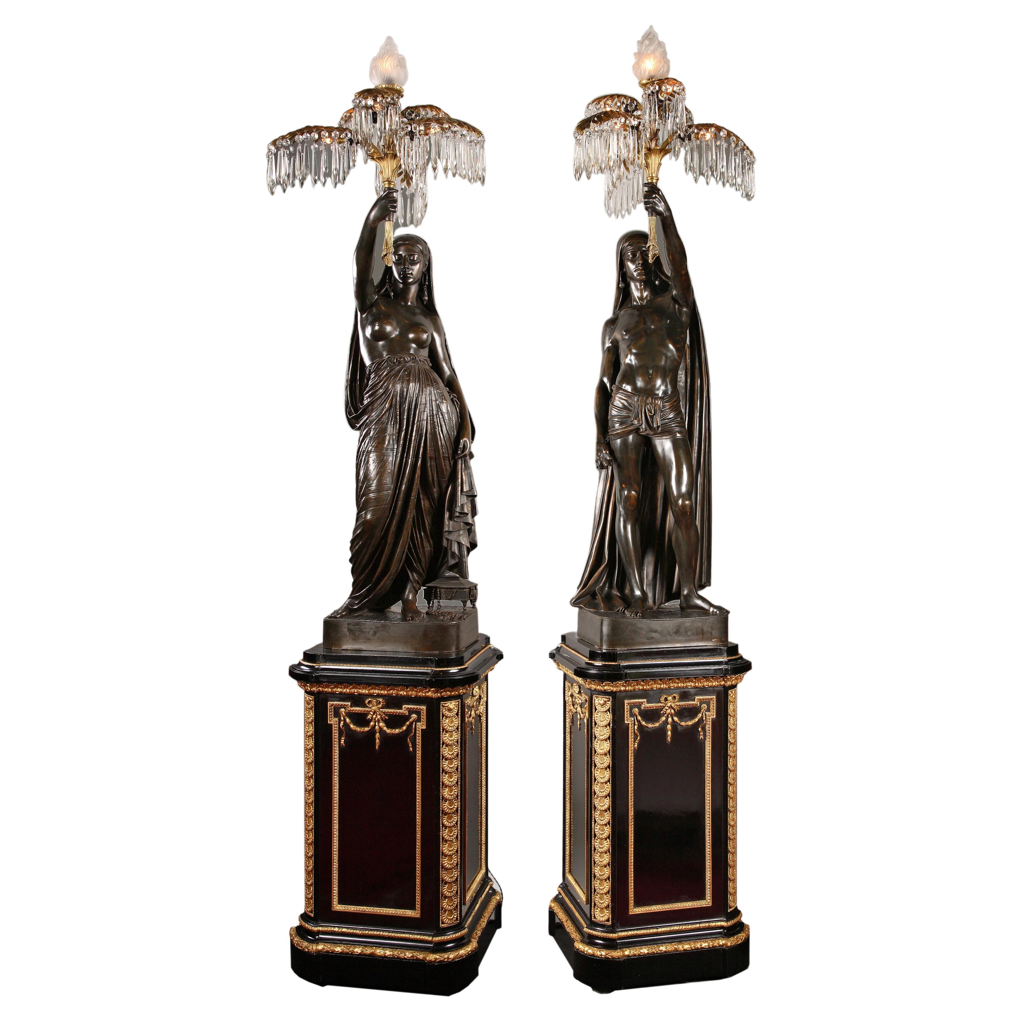 Pair of "Indian Slave" Torcheres by Toussaint & Barbedienne, France, circa 1850 For Sale