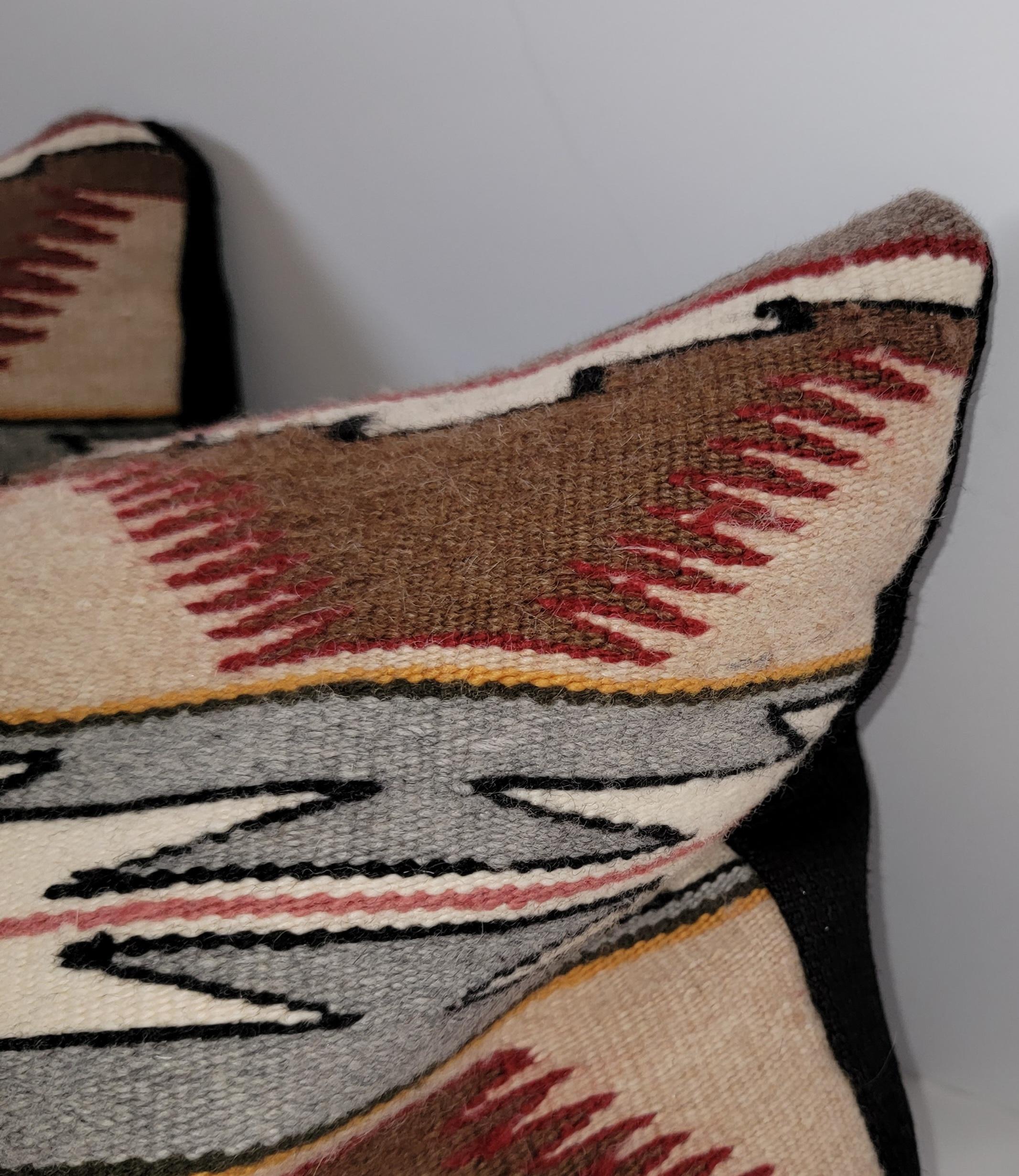 Pair of Indian Weaving Pillows. Down and Feather Inserts. Zippered Casing.
