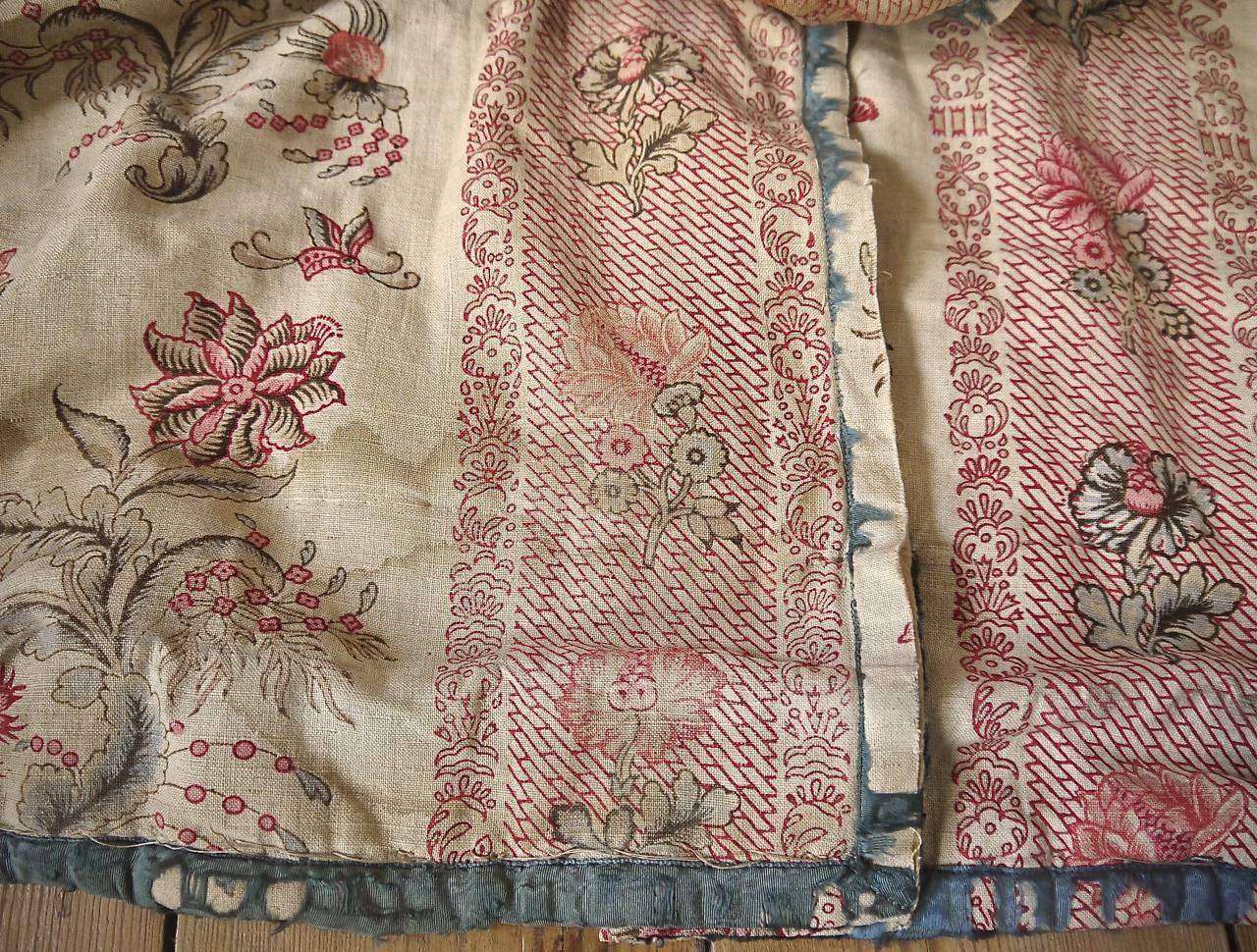 Pair of Indienne Flower Linen Curtains 19th Century French Antique 6