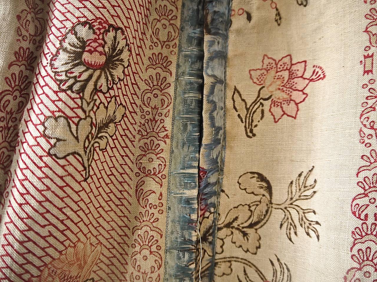 Pair of Indienne Flower Linen Curtains 19th Century French Antique 4