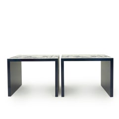 Pair of Indigo and Cream Textured U-Shape End Tables