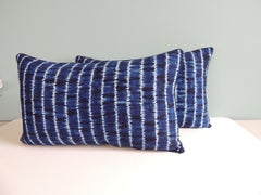 Pair of Indigo and White Stripes Lumbar Decorative Pillows