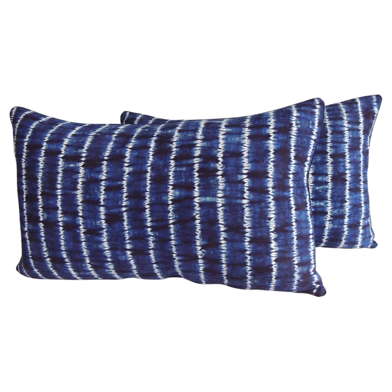 Pair of Indigo and White Stripes Lumbar Decorative Pillows