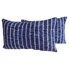 Vintage Pair of Indigo and White Stripes Lumbar Decorative Pillows
