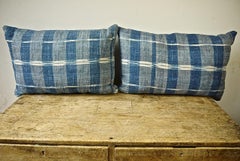 Pair of Indigo Cotton Linen Flamme Ikat Pillows French, Late 18th Century