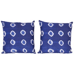 Pair of Indigo Reverse Pattern Pillows