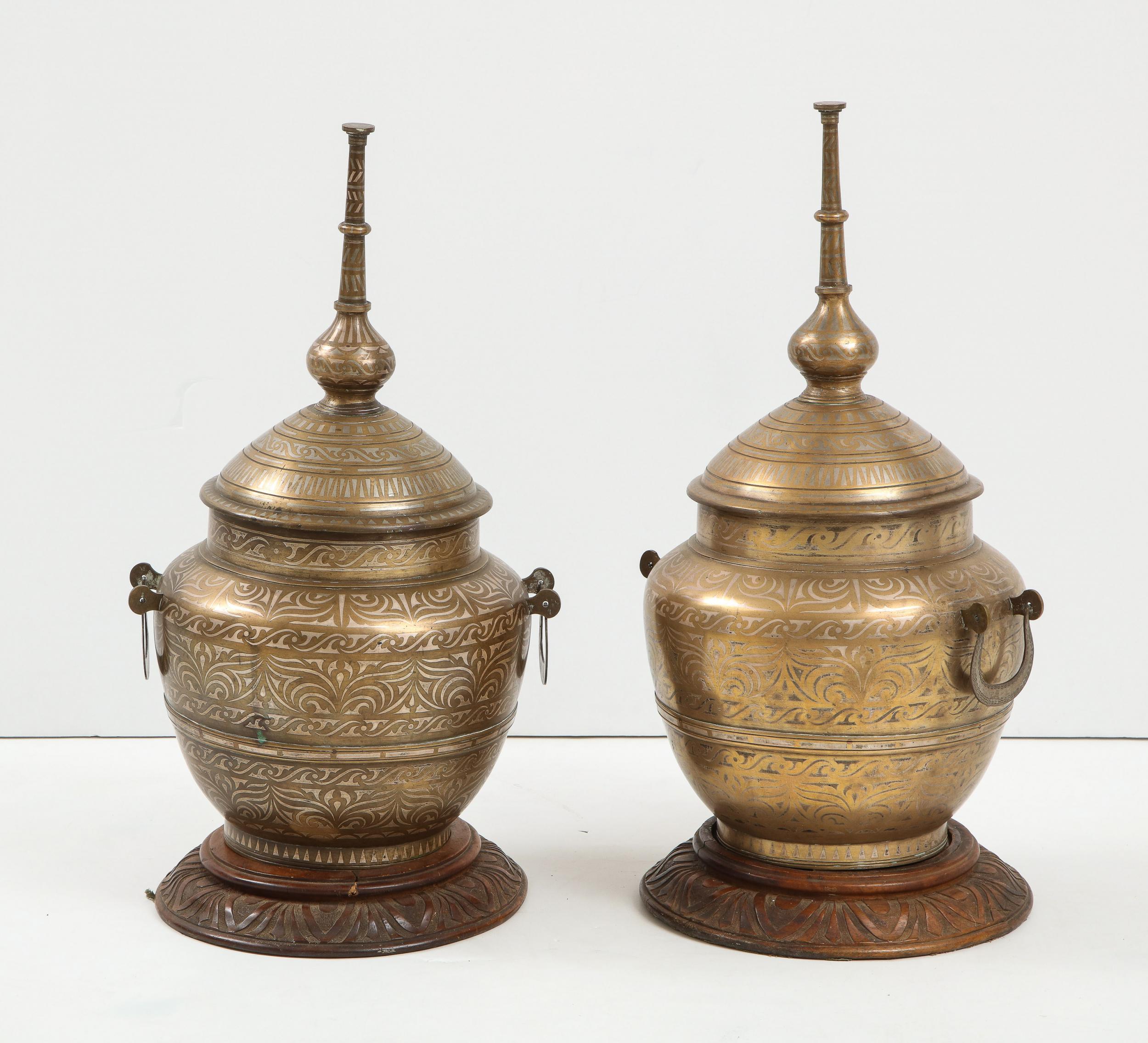 Anglo Raj Pair of Indo-Persian Mixed Metal Jars