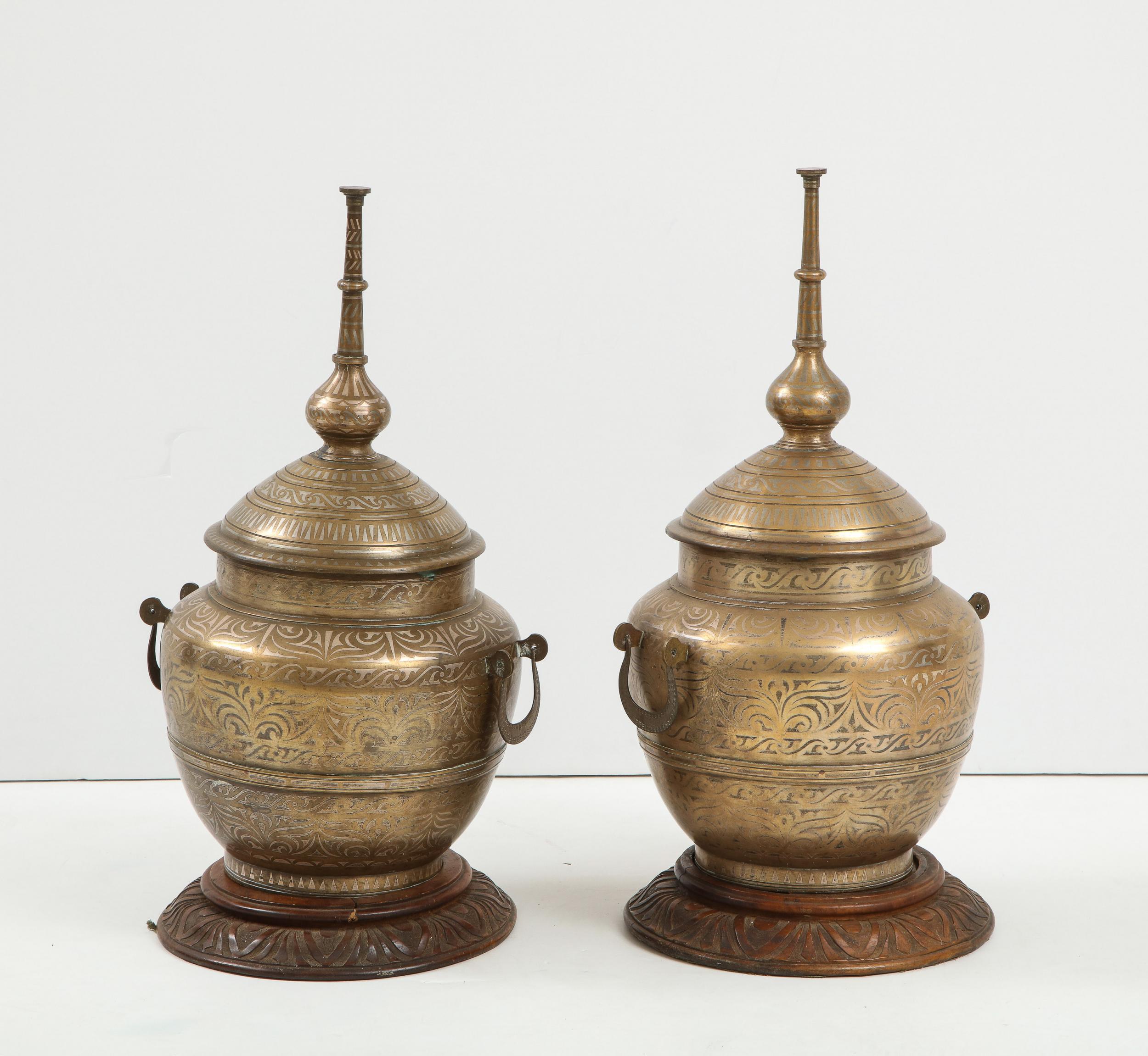 19th Century Pair of Indo-Persian Mixed Metal Jars