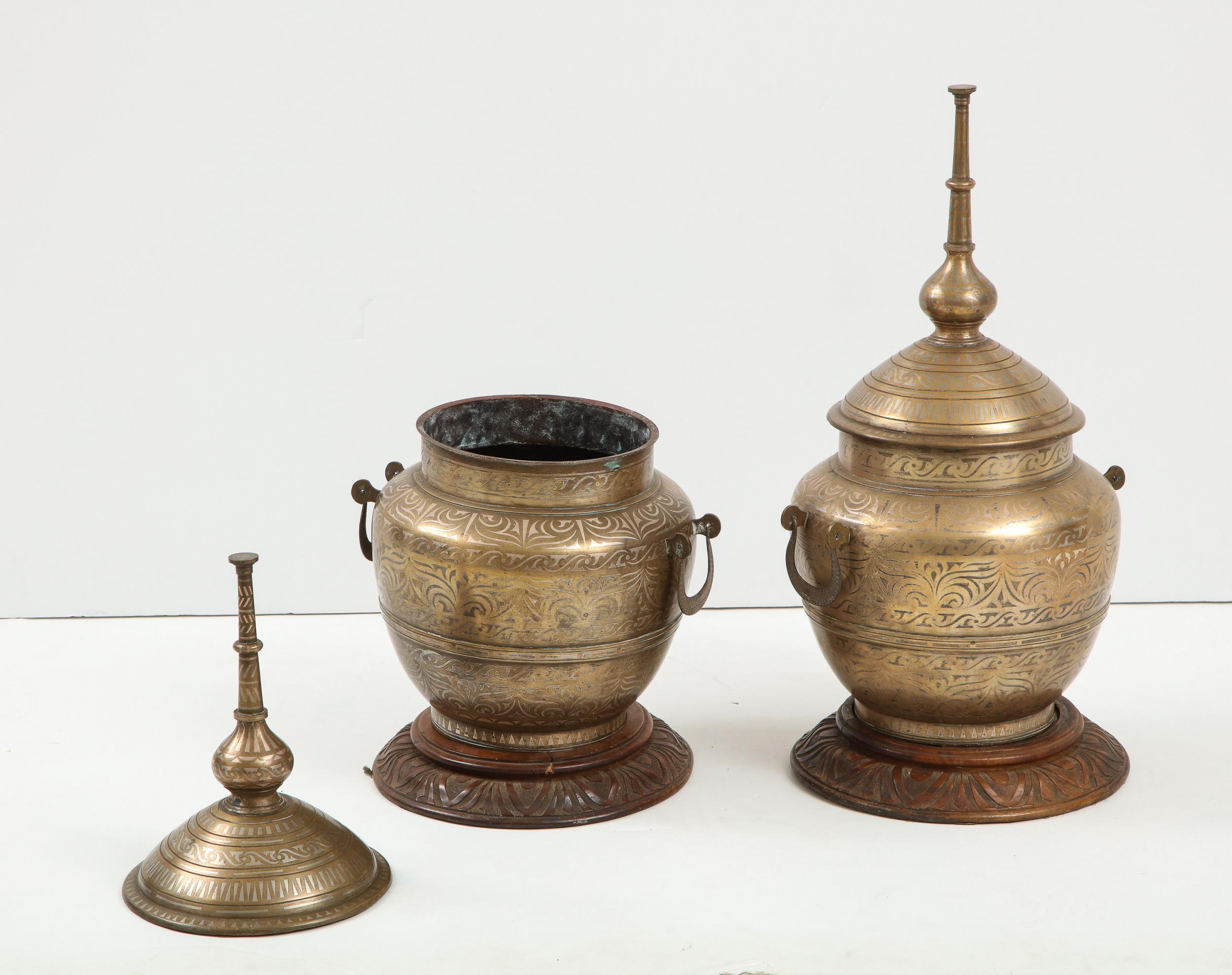 Bronze Pair of Indo-Persian Mixed Metal Jars