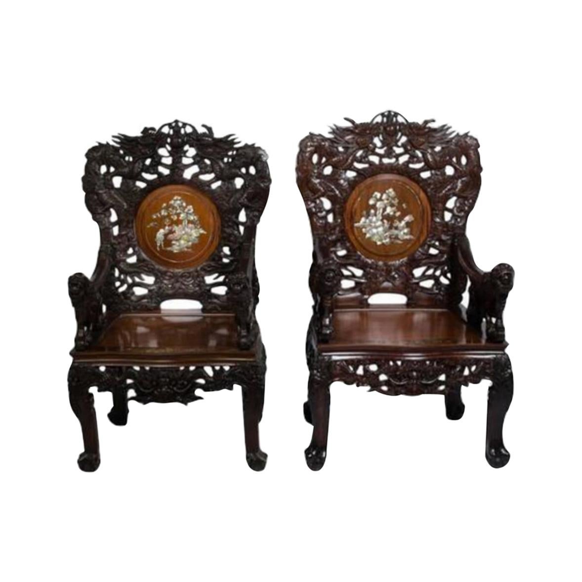 Pair of Indochinese Armchairs, circa 1880-1900 For Sale