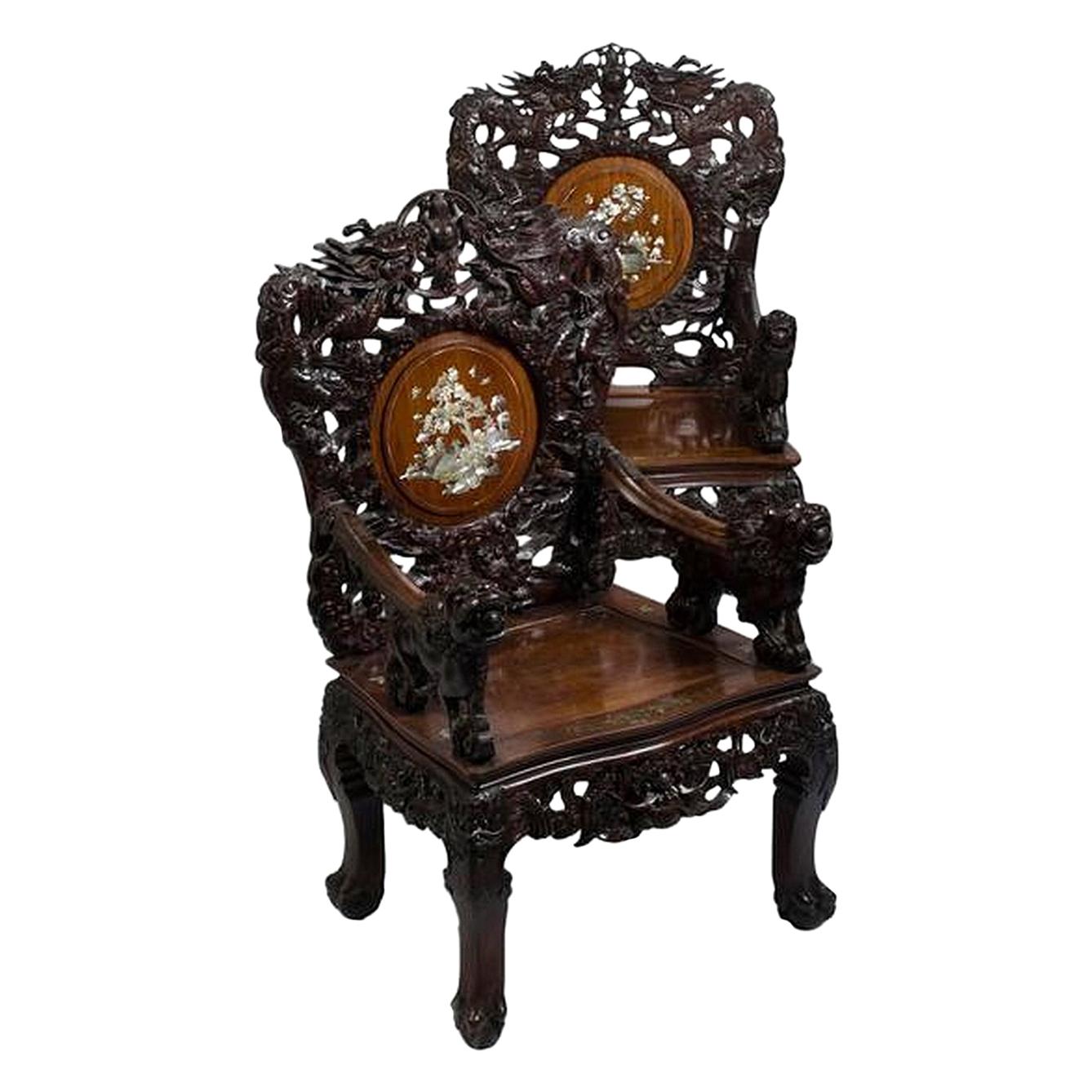 Indochinesische Sessel, ca. 1880-1900, Paar im Angebot