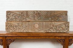 Pair of 19th Century Antique Carved Wood Overdoor Panels with Traces of Paint