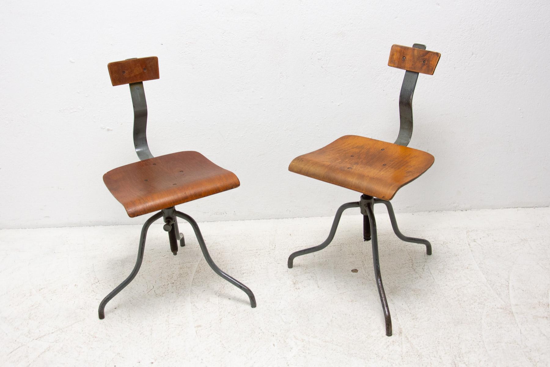 Czech Pair of Industrial Adjustable Desk Chairs, 1960´s