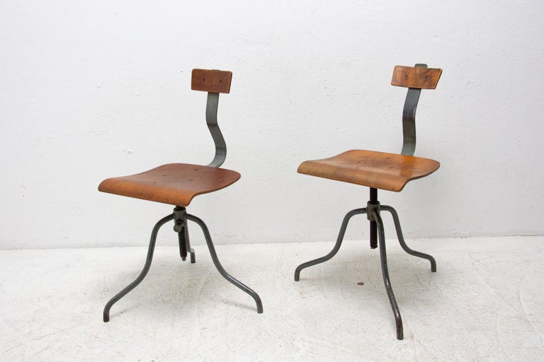 Metal Pair of Industrial Adjustable Desk Chairs, 1960´s For Sale