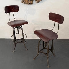Pair Of Industrial Adjustable Drafting Stools By Toledo Metal Furniture Co