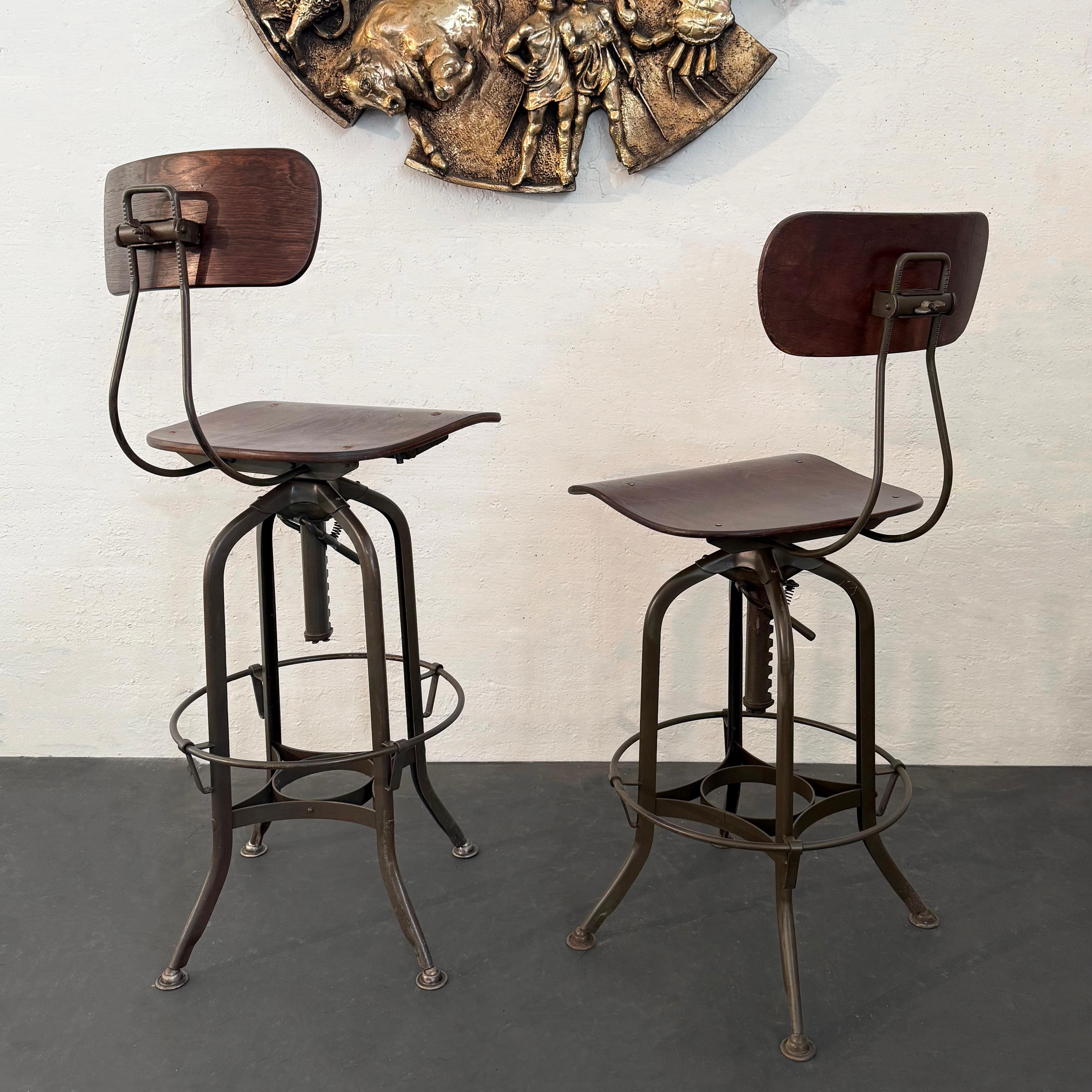 20th Century Pair Of Industrial Adjustable Drafting Stools By Toledo Metal Furniture Co
