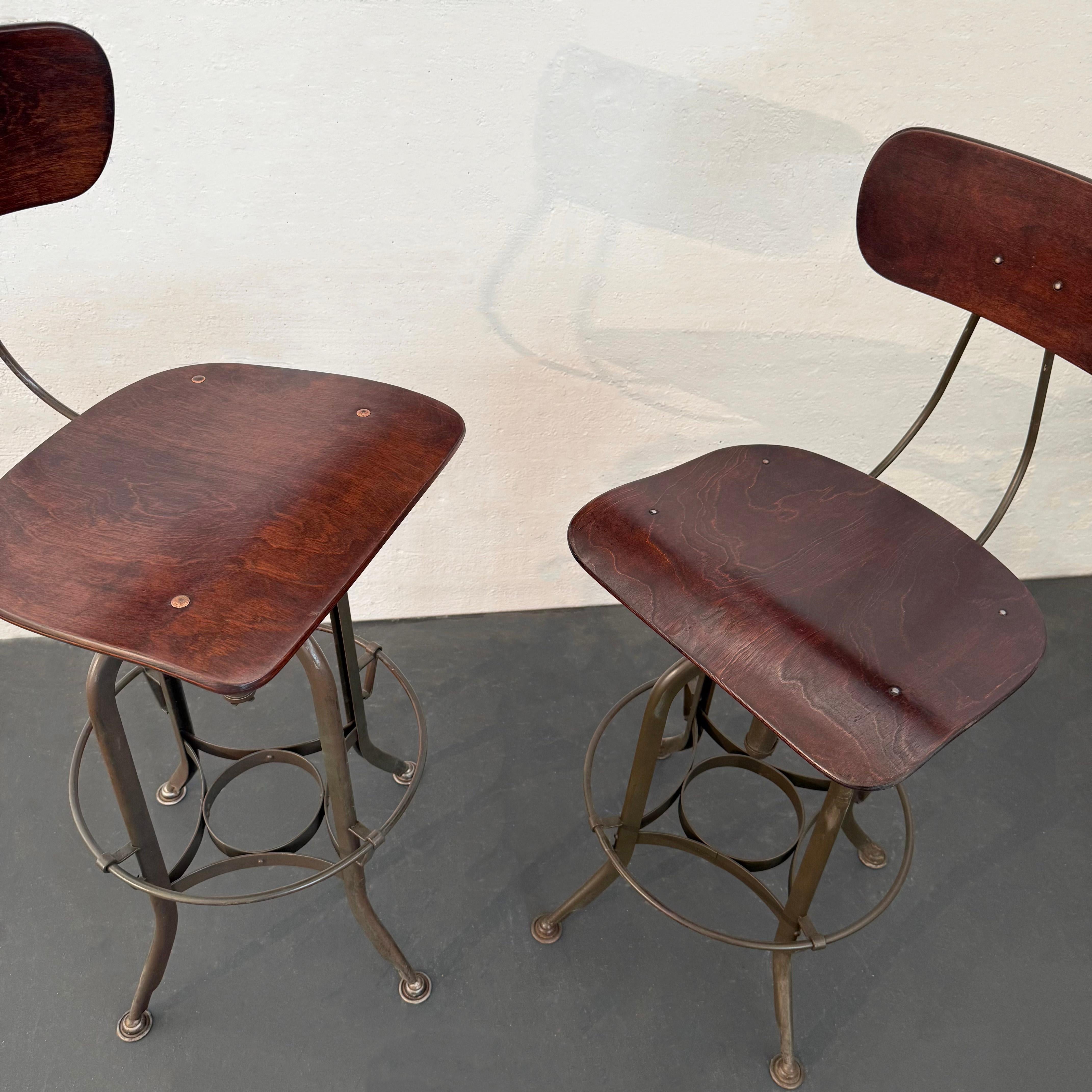 Pair Of Industrial Adjustable Drafting Stools By Toledo Metal Furniture Co 1