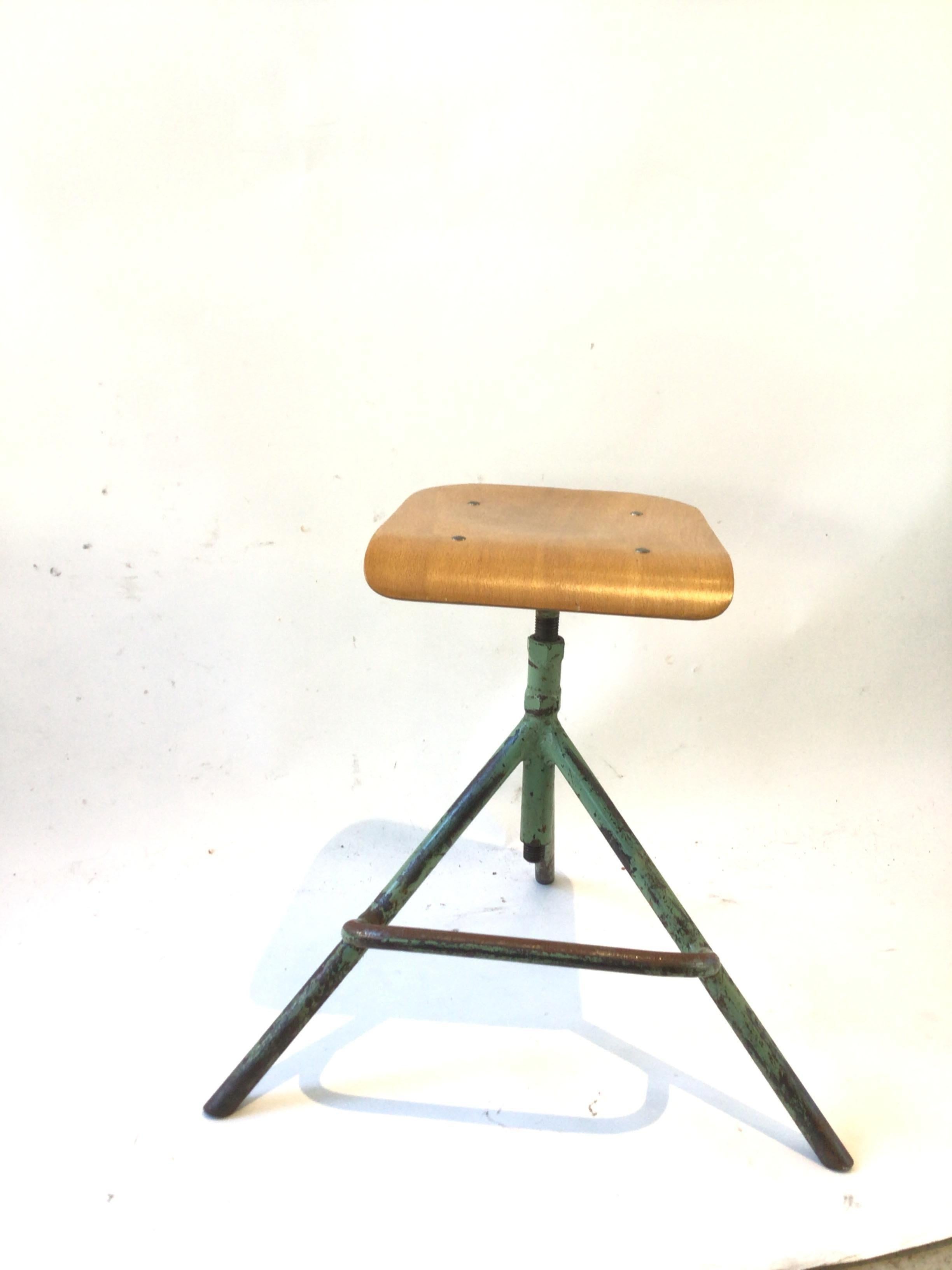 Pair of Industrial Adjustable Stools In Good Condition For Sale In Tarrytown, NY