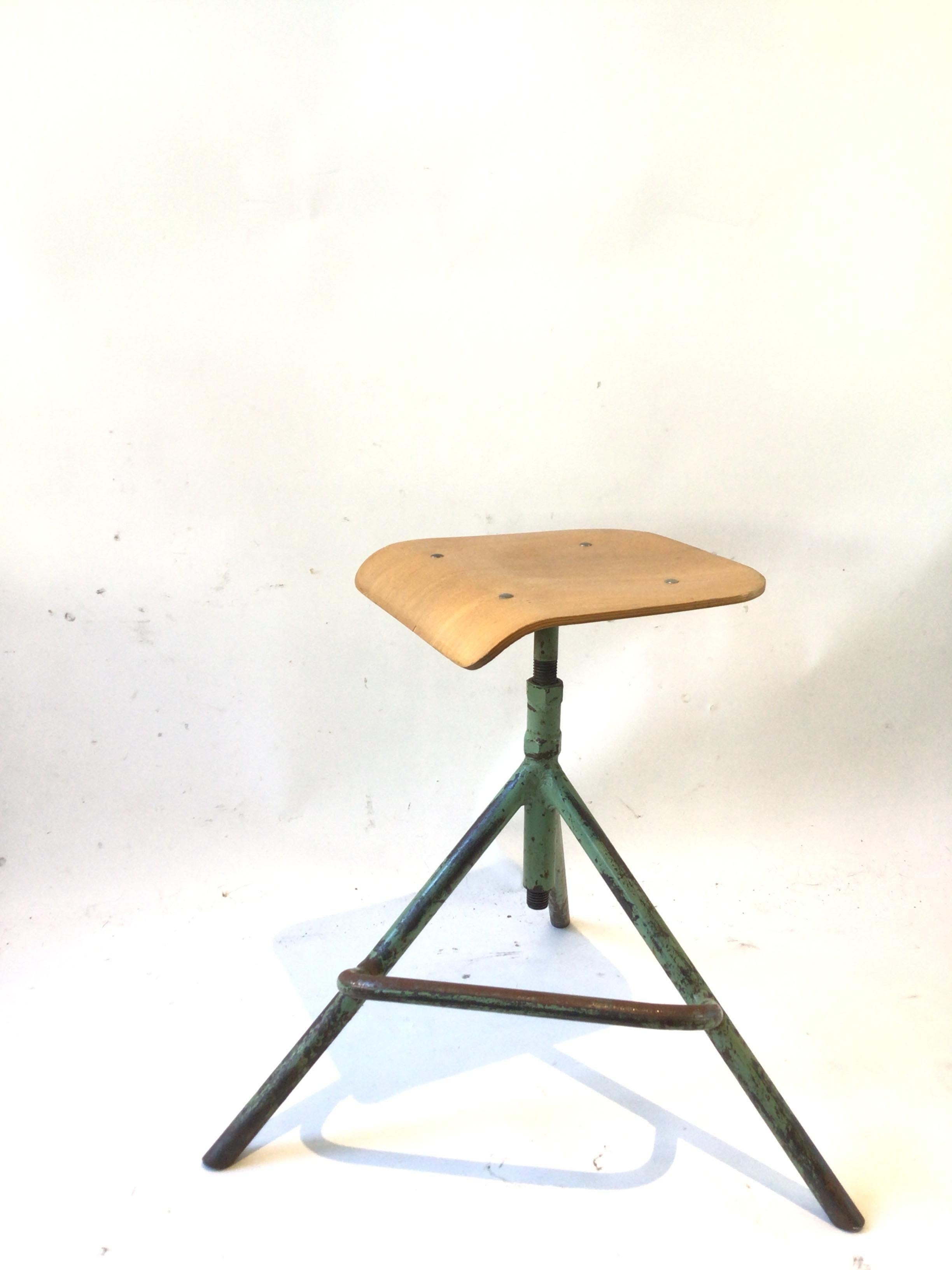 Iron Pair of Industrial Adjustable Stools For Sale